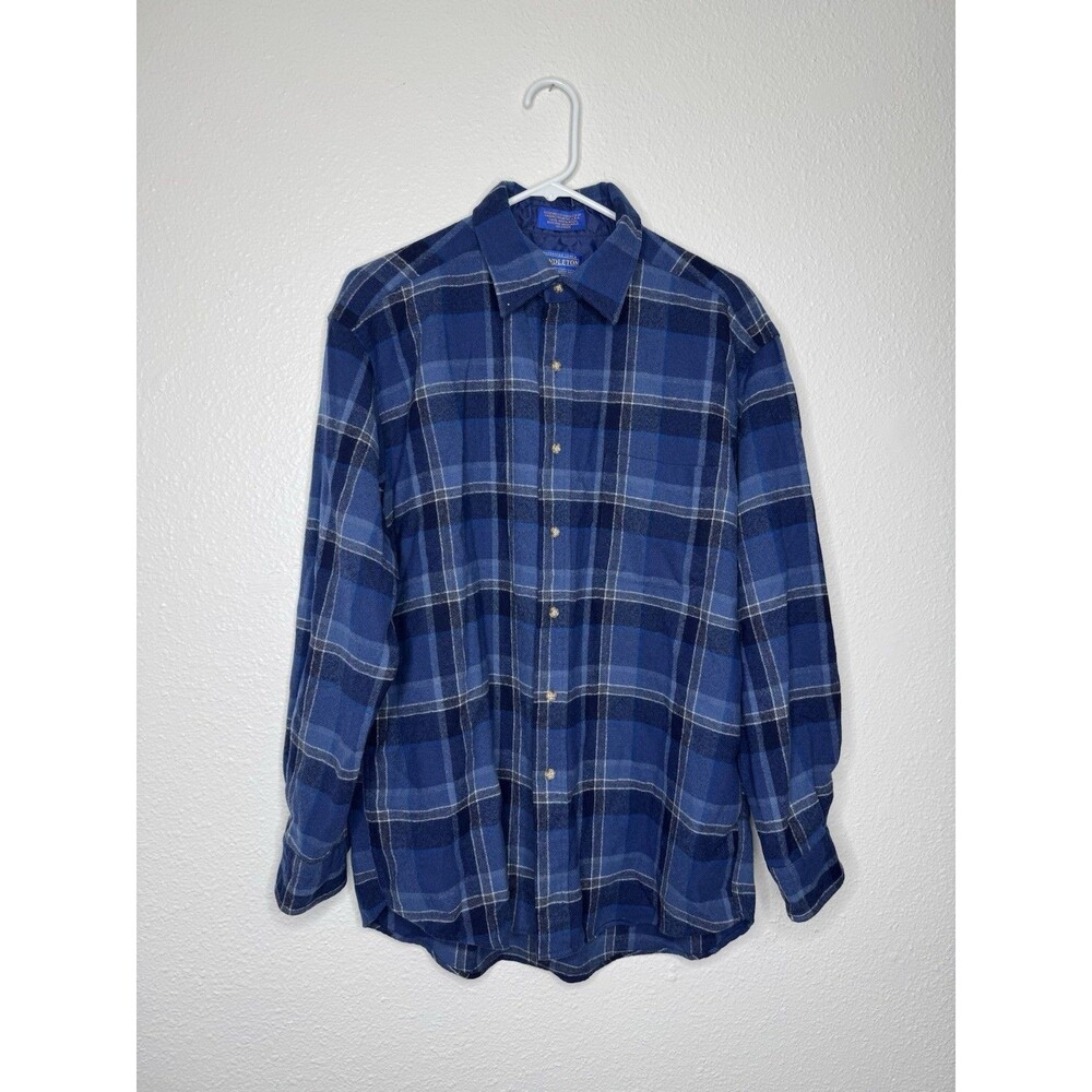 Vintage Pendleton Shirt Men's Large Pure Virgin Wool Blue Plaid USA Mexico VTG